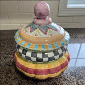 MacKenzie Childs Taylor Courtly Check Odd Fellows hand painted small canister.